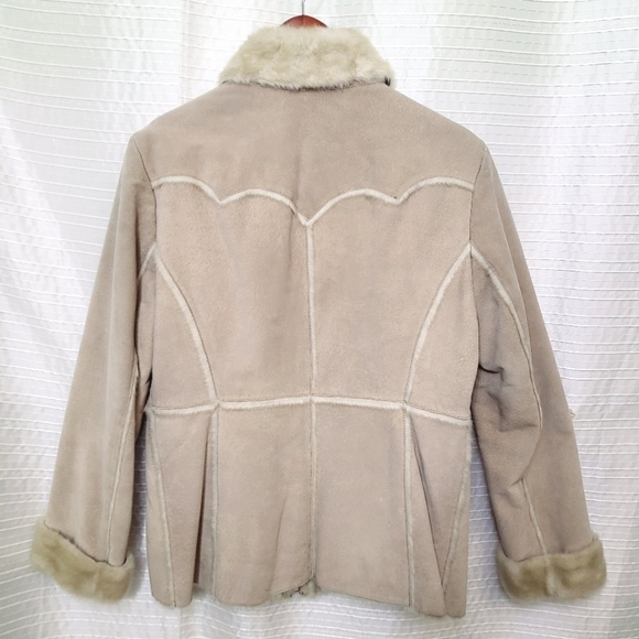 Y2K Guess Suede Soft Faux Fur Lined Coat Light Tan Women's M - Picture 3 of 12